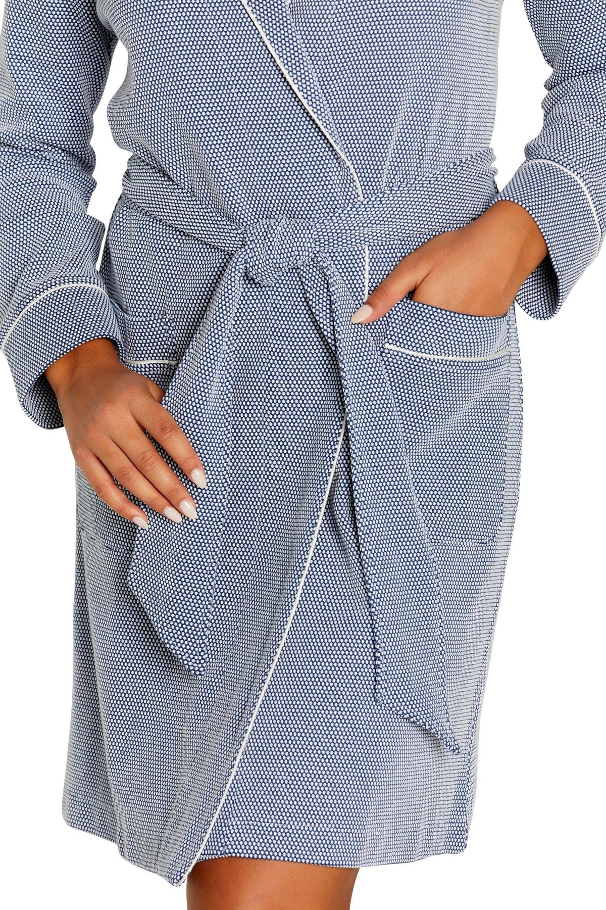 Grace Long Sleeve Short Textured Robe - Marelle Sleepwear